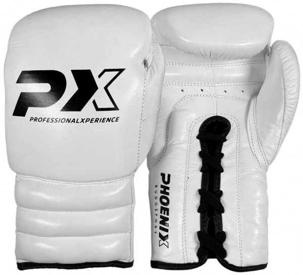 PX Wettkampf Boxhandschuhe Leder weiß 10oz