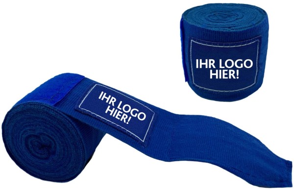 Boxbandagen, Länge 350 cm, blau mit individuellem Logo